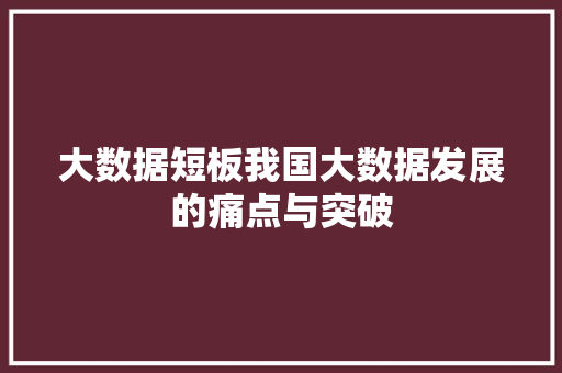 大数据短板我国大数据发展的痛点与突破