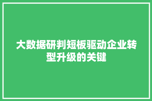 大数据研判短板驱动企业转型升级的关键