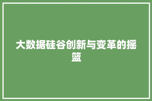 大数据硅谷创新与变革的摇篮