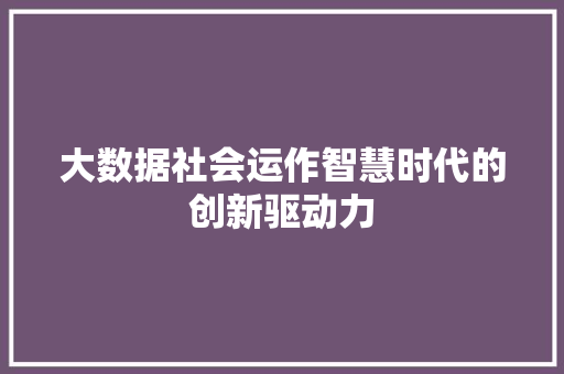 大数据社会运作智慧时代的创新驱动力