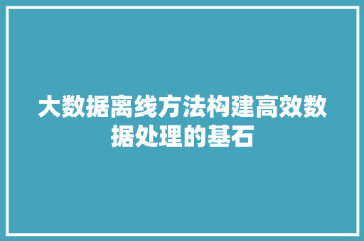 大数据离线方法构建高效数据处理的基石 大数据离线方法构建高效数据处理的基石