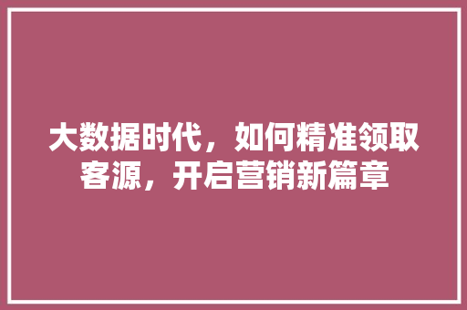 大数据时代，如何精准领取客源，开启营销新篇章