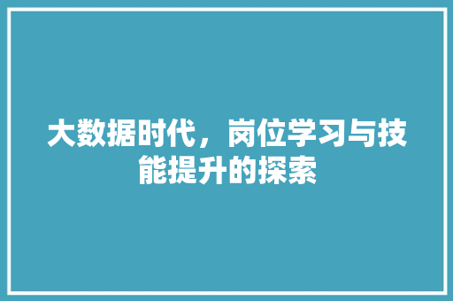 大数据时代，岗位学习与技能提升的探索