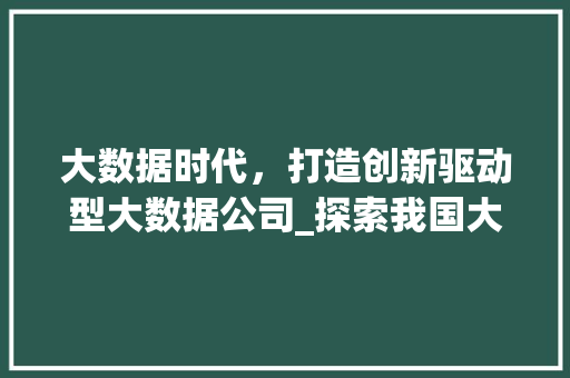 大数据时代，打造创新驱动型大数据公司_探索我国大数据产业发展之路