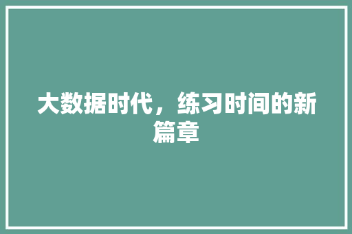 大数据时代，练习时间的新篇章