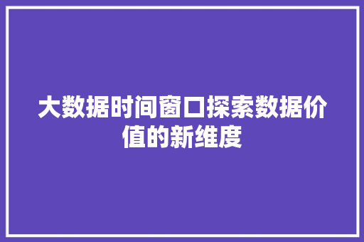 大数据时间窗口探索数据价值的新维度