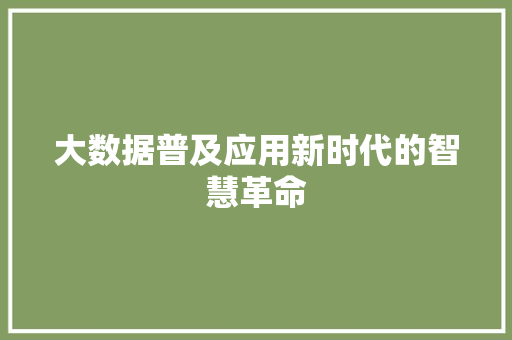 大数据普及应用新时代的智慧革命