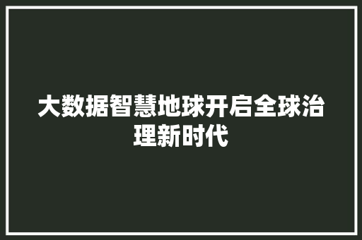 大数据智慧地球开启全球治理新时代