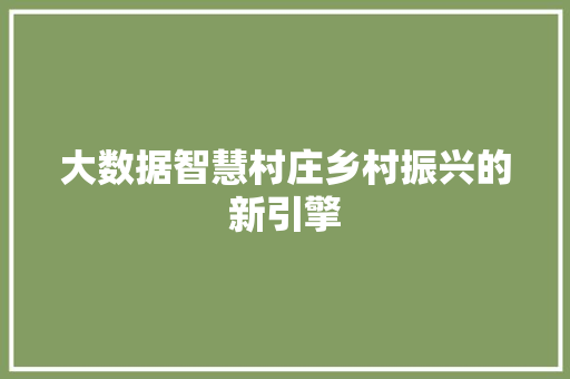 大数据智慧村庄乡村振兴的新引擎