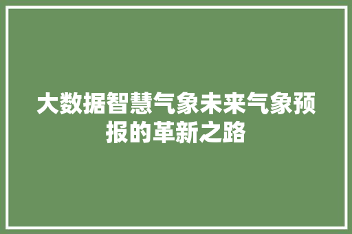 大数据智慧气象未来气象预报的革新之路