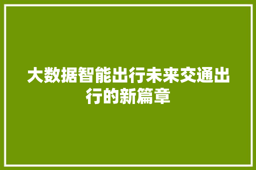 大数据智能出行未来交通出行的新篇章