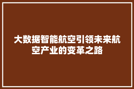 大数据智能航空引领未来航空产业的变革之路