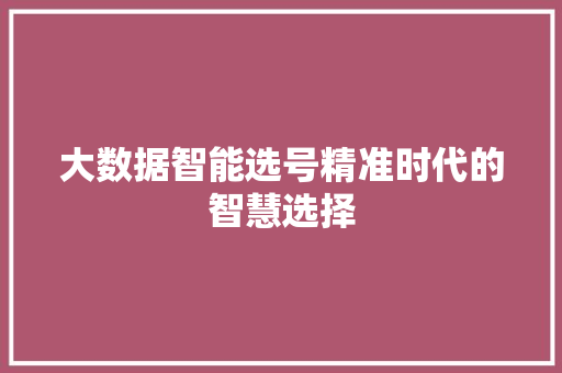 大数据智能选号精准时代的智慧选择