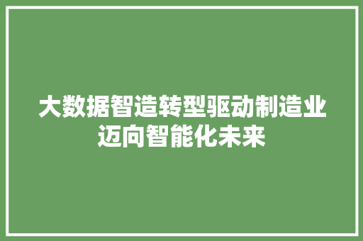 大数据智造转型驱动制造业迈向智能化未来