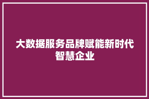 大数据服务品牌赋能新时代智慧企业