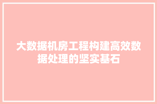 大数据机房工程构建高效数据处理的坚实基石