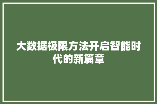 大数据极限方法开启智能时代的新篇章