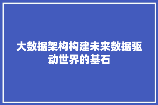 大数据架构构建未来数据驱动世界的基石