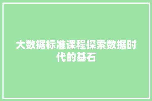大数据标准课程探索数据时代的基石