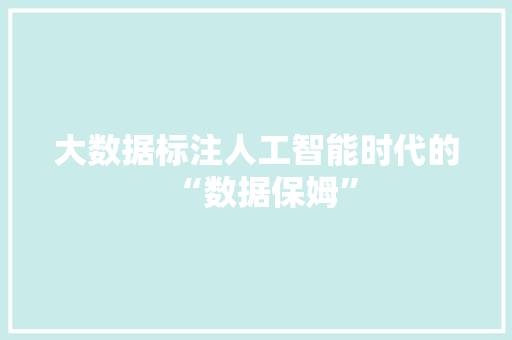 大数据标注人工智能时代的“数据保姆”
