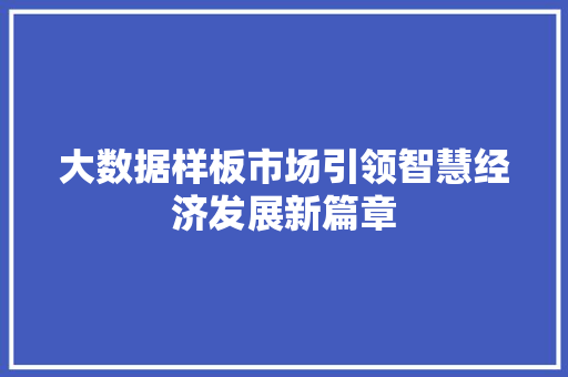 大数据样板市场引领智慧经济发展新篇章