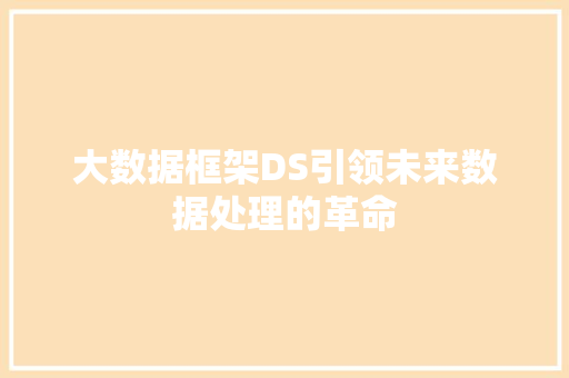 大数据框架DS引领未来数据处理的革命