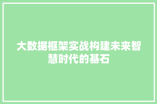 大数据框架实战构建未来智慧时代的基石
