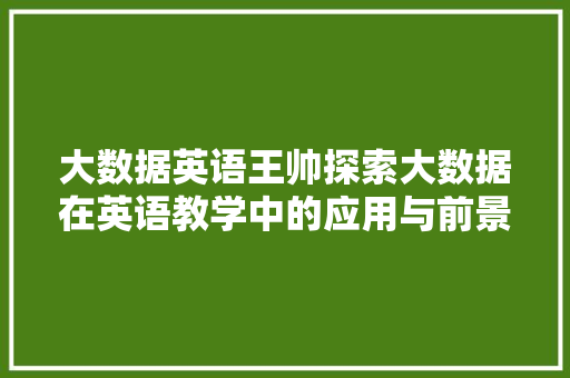 大数据英语王帅探索大数据在英语教学中的应用与前景