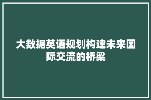 大数据英语规划构建未来国际交流的桥梁