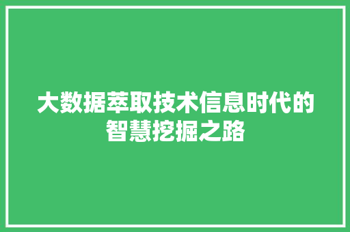 大数据萃取技术信息时代的智慧挖掘之路