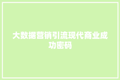 大数据营销引流现代商业成功密码