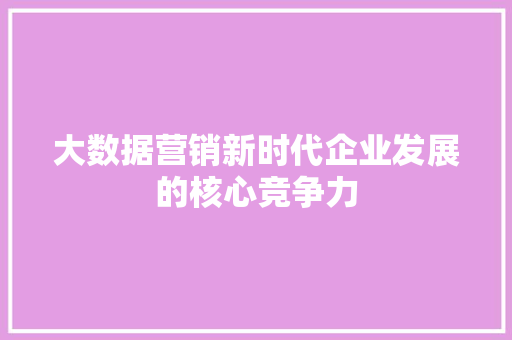 大数据营销新时代企业发展的核心竞争力 服务器/数据库