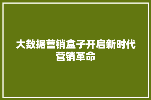 大数据营销盒子开启新时代营销革命