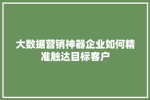 大数据营销神器企业如何精准触达目标客户
