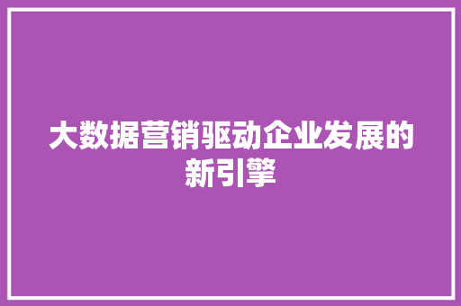 大数据营销驱动企业发展的新引擎