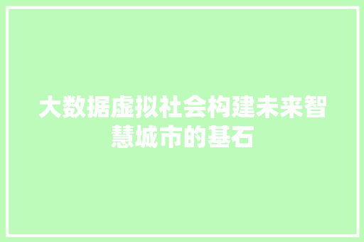 大数据虚拟社会构建未来智慧城市的基石