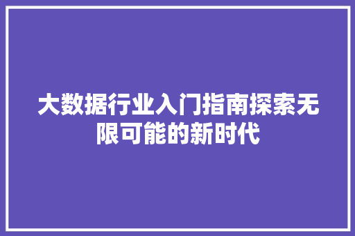 大数据行业入门指南探索无限可能的新时代