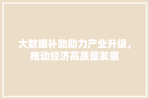 大数据补助助力产业升级，推动经济高质量发展