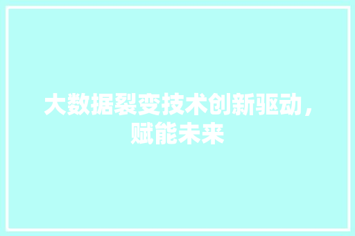 大数据裂变技术创新驱动，赋能未来