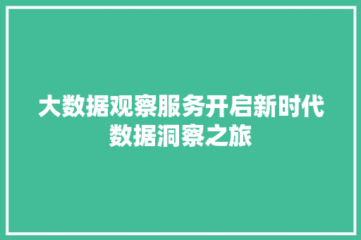 大数据观察服务开启新时代数据洞察之旅