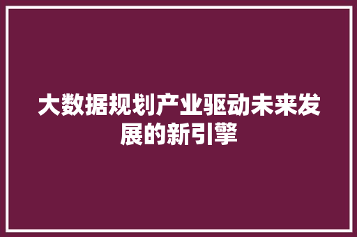 大数据规划产业驱动未来发展的新引擎 服务器/数据库