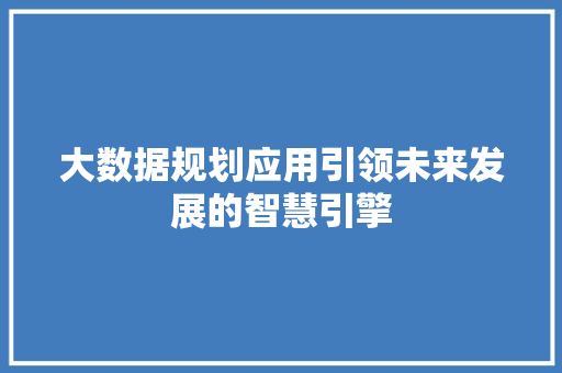 大数据规划应用引领未来发展的智慧引擎