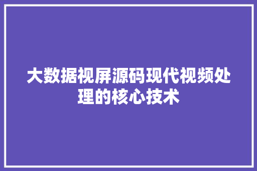 大数据视屏源码现代视频处理的核心技术
