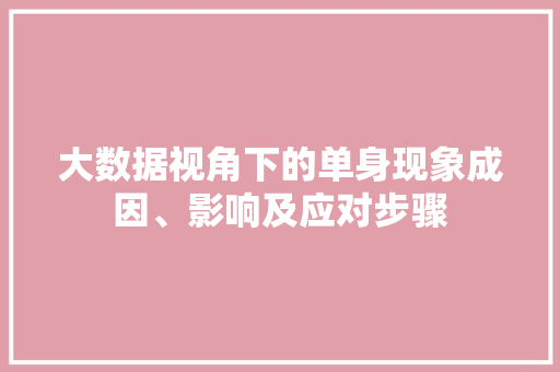 大数据视角下的单身现象成因、影响及应对步骤