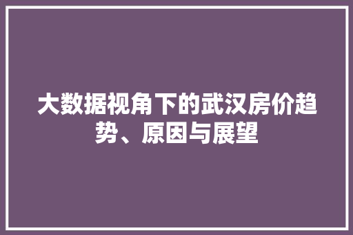 大数据视角下的武汉房价趋势、原因与展望 Web前端 大数据视角下的武汉房价趋势、原因与展望 Web前端
