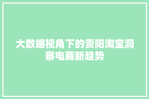 大数据视角下的贵阳淘宝洞察电商新趋势 WordPress教程