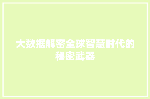 大数据解密全球智慧时代的秘密武器