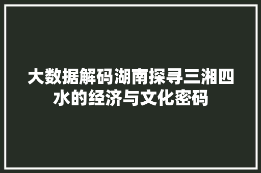 大数据解码湖南探寻三湘四水的经济与文化密码