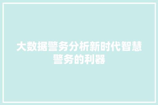 大数据警务分析新时代智慧警务的利器
