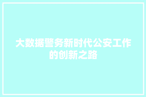 大数据警务新时代公安工作的创新之路 服务器/数据库